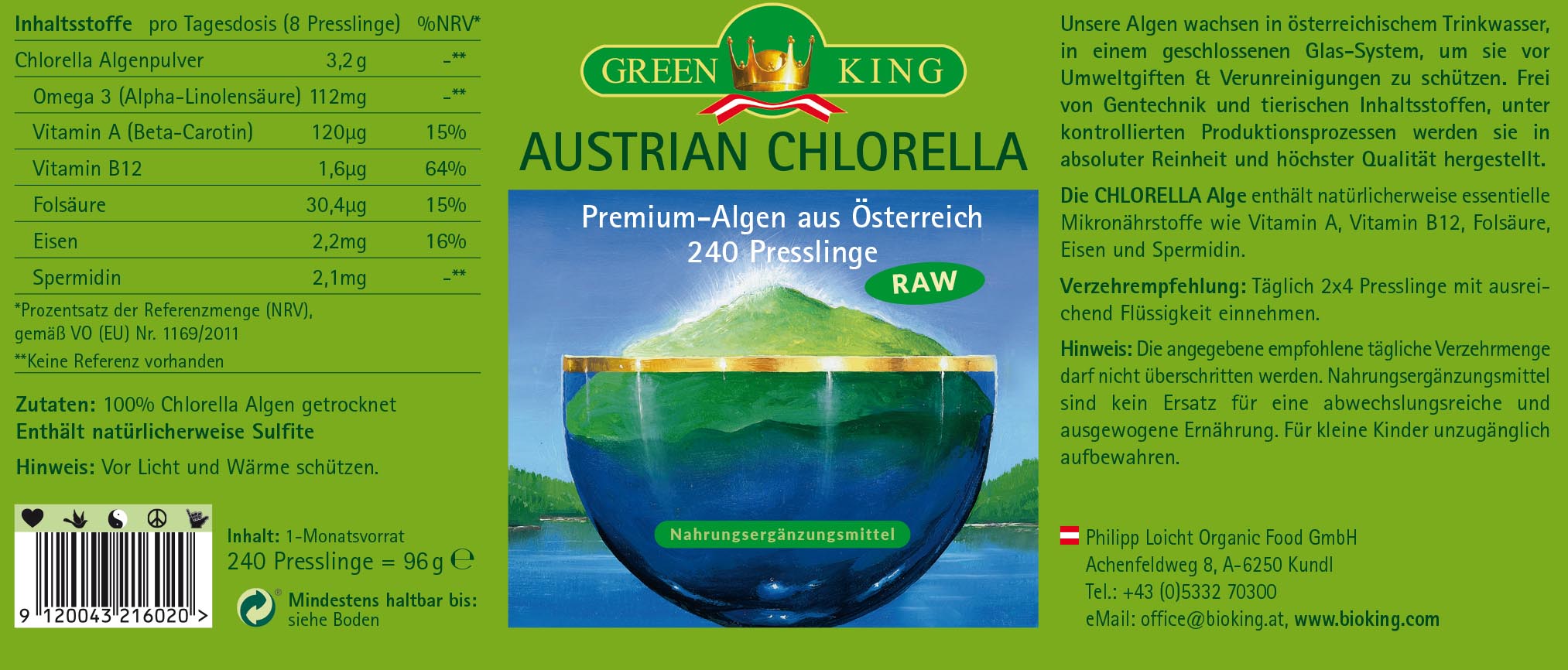 Austrian Chlorella, 240 Presslinge
