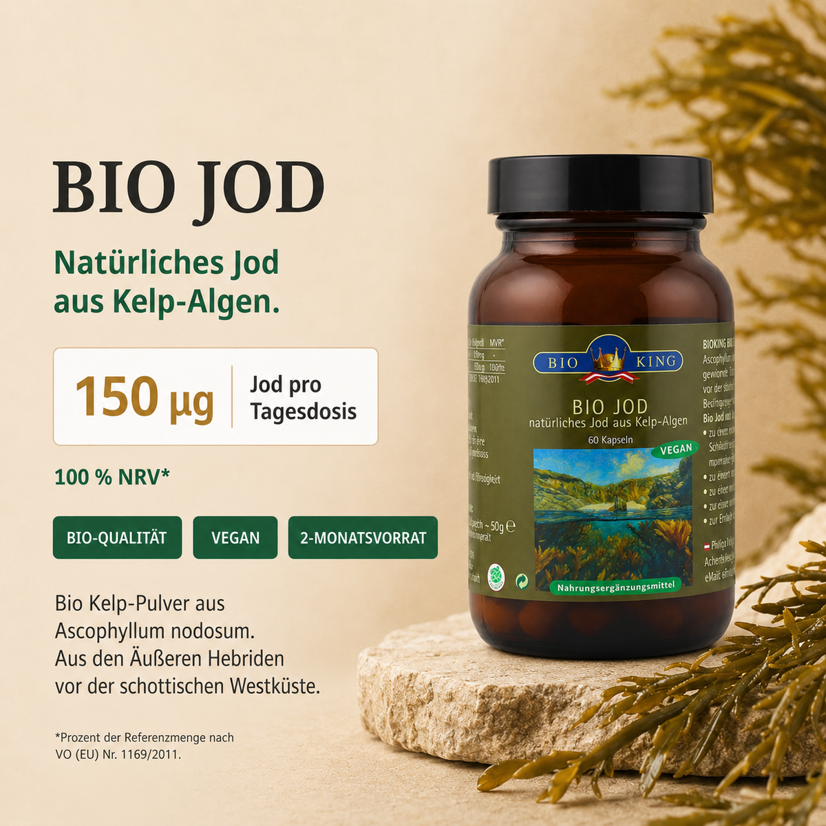 BioKing Bio Jod – natürliches Jod aus Kelp-Algen, 150 µg pro Kapsel