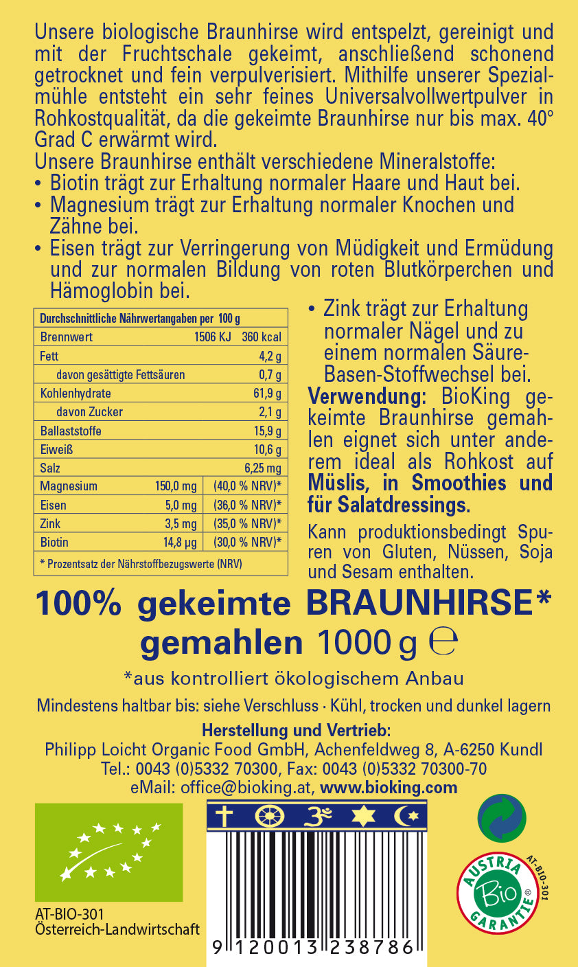 Bio Braunhirse 100% gekeimt, Vollwertpulver