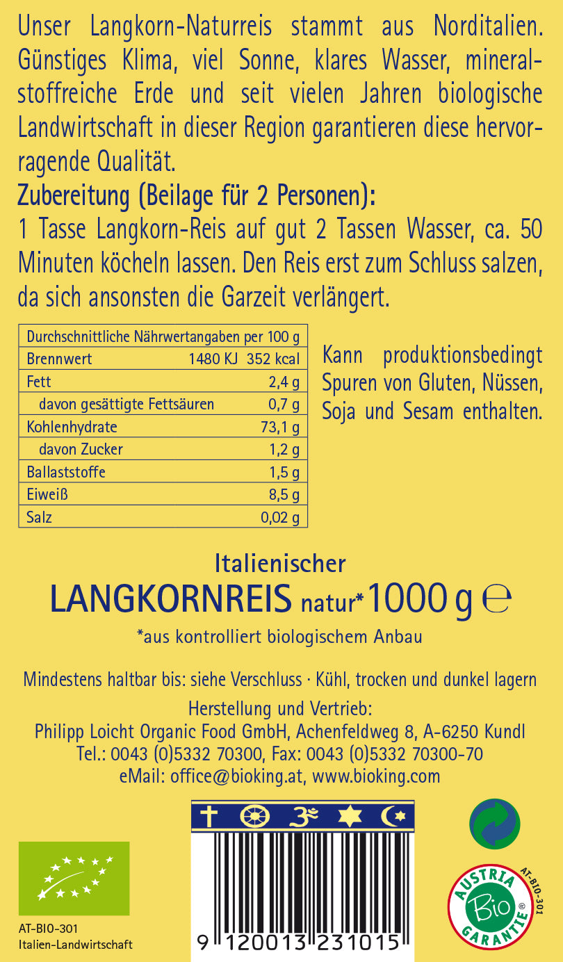 Bio Langkornreis, natur