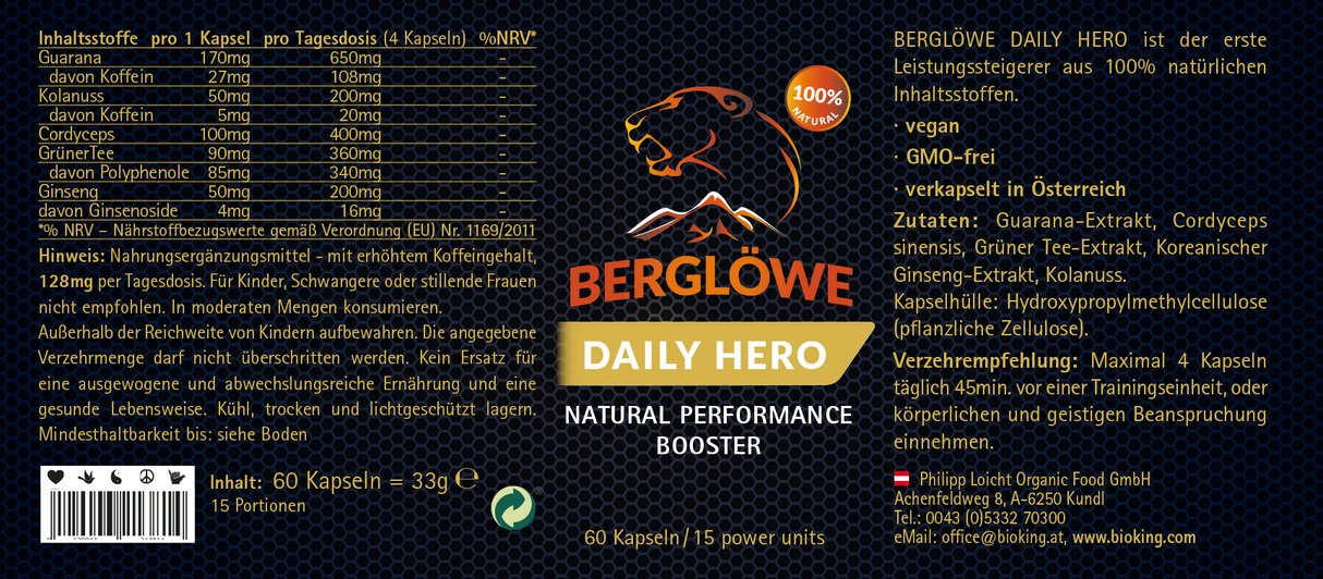 Berglöwe Daily Hero - Natural Performance Booster, 60 Kapseln