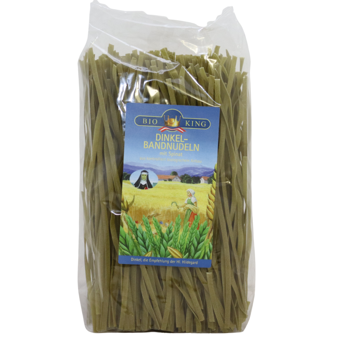 Bio Dinkel-Bandnudeln, mit Spinat