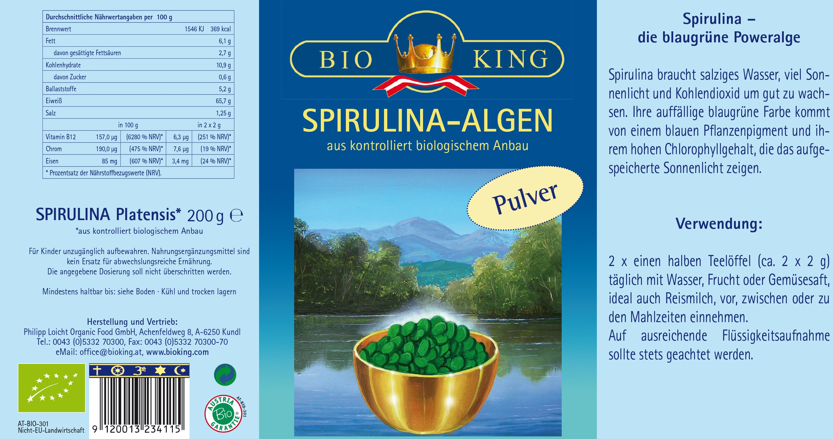 Bio SPIRULINA-Algen, Pulver
