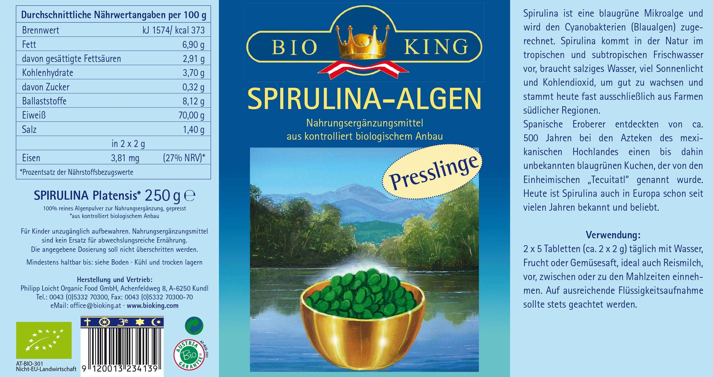 Bio SPIRULINA-Algen, Presslinge