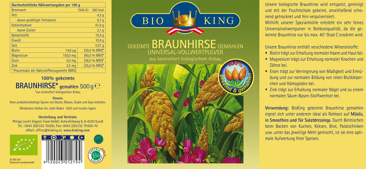 Bio Braunhirse 100% gekeimt, Vollwertpulver