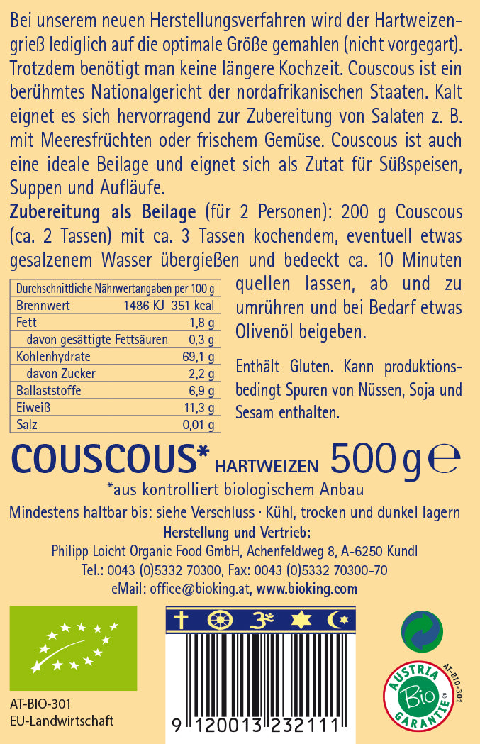 Bio COUSCOUS, aus Hartweizengrieß