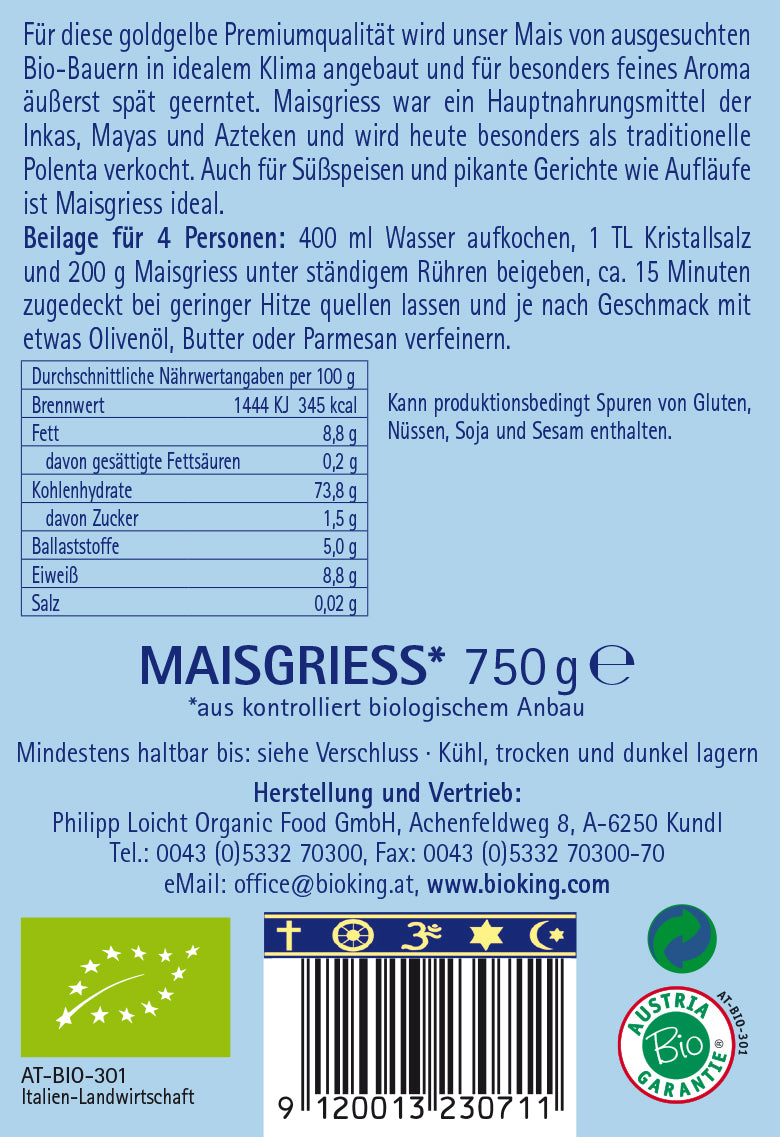 Bio Maisgrieß, Polenta