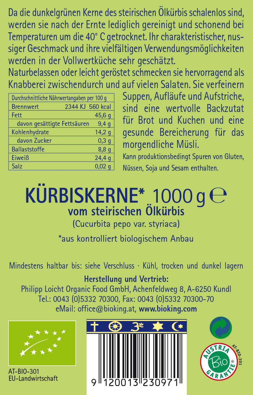 Bio Kürbiskerne vom Steirischen Ölkürbis