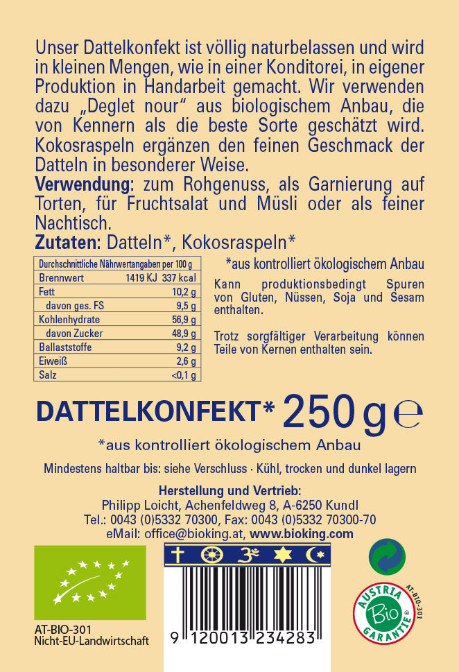 Bio Dattelkonfekt  mit Kokos