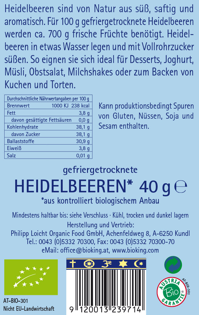 Bio Heidelbeeren, gefriergetrocknet