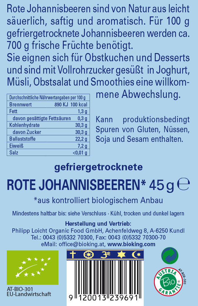 rote Bio JOHANNISBEEREN, gefriergetrocknet