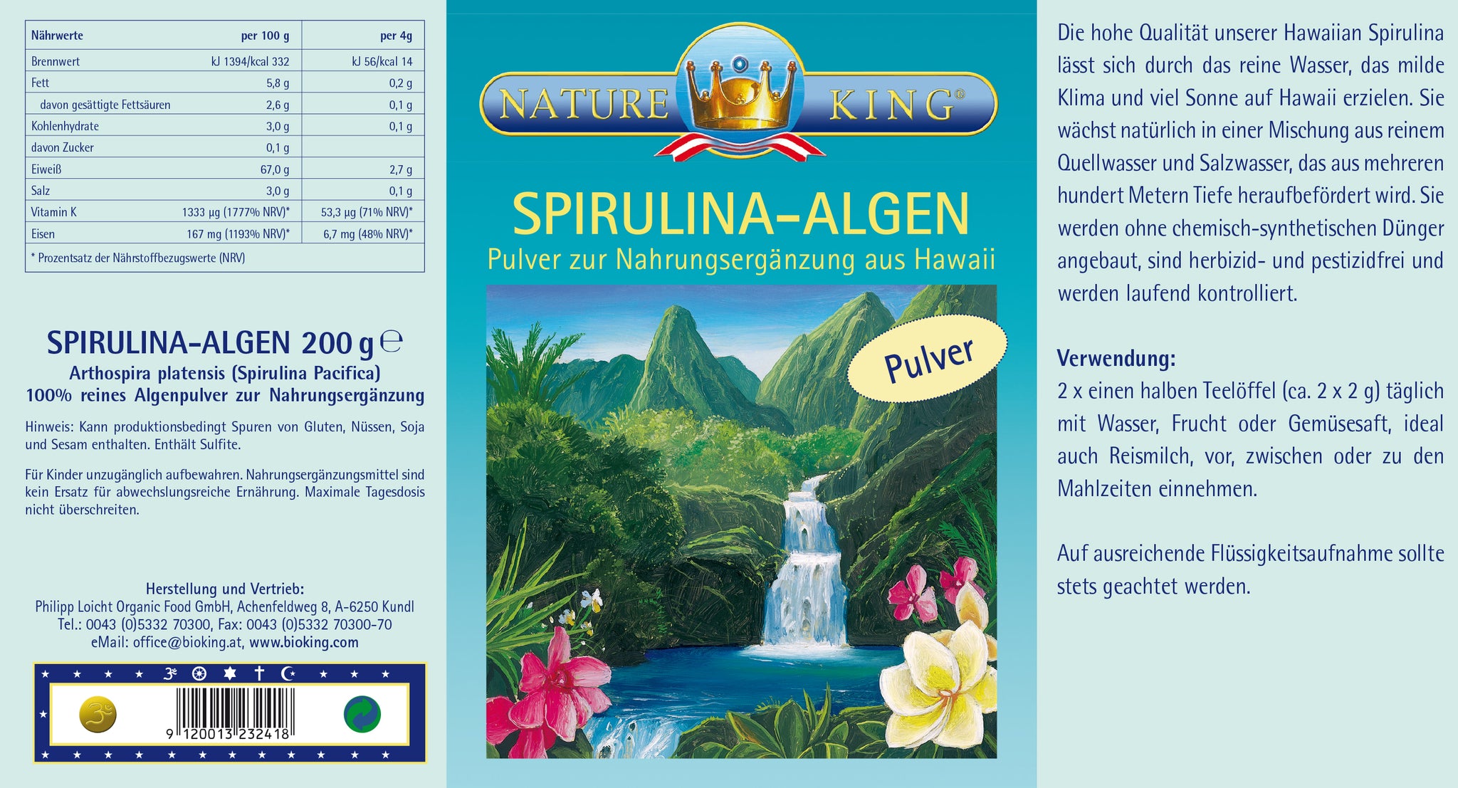 SPIRULINAAlgen aus Hawaii, Pulver BioKing