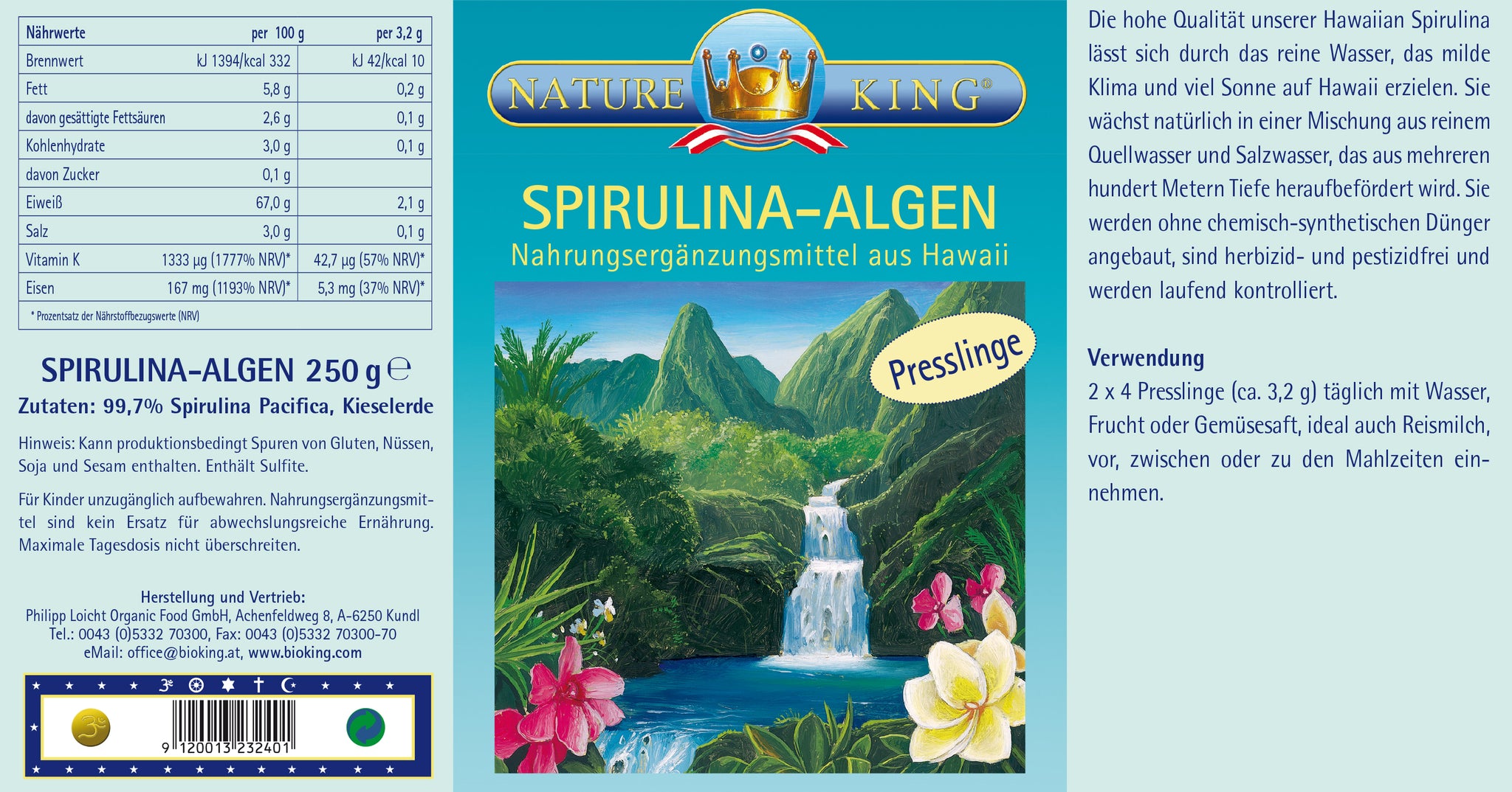 SPIRULINAAlgen aus Hawaii, Presslinge BioKing