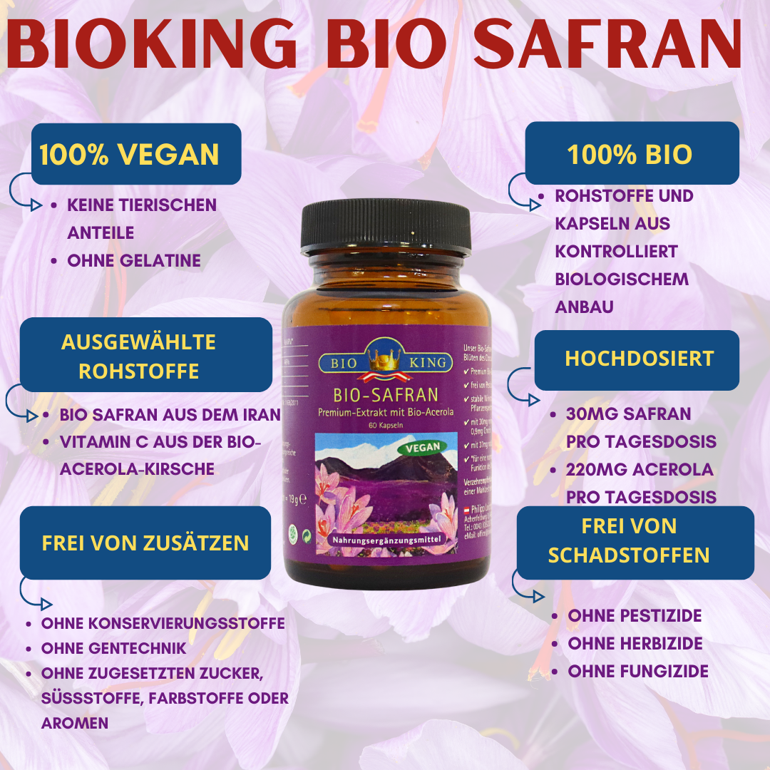 Bio SAFRAN, Premium-Extrakt mit Bio-Acerola in 60 Kapseln