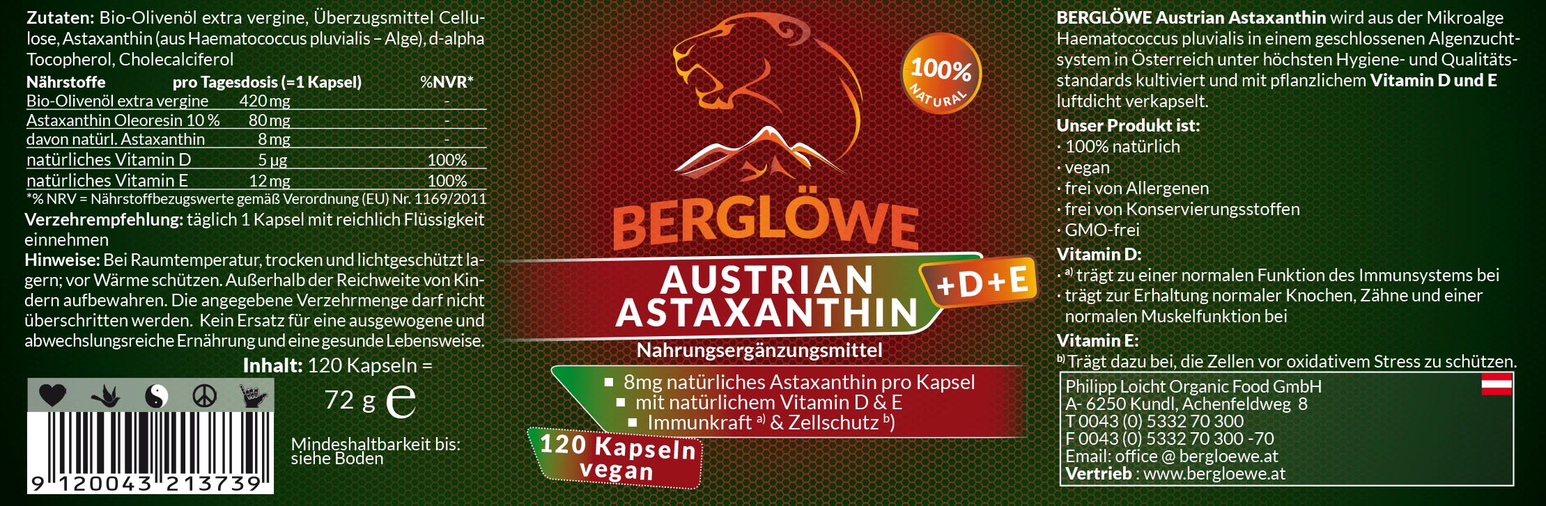 Austrian ASTAXANTHIN +D3 +E, 60 Kapseln