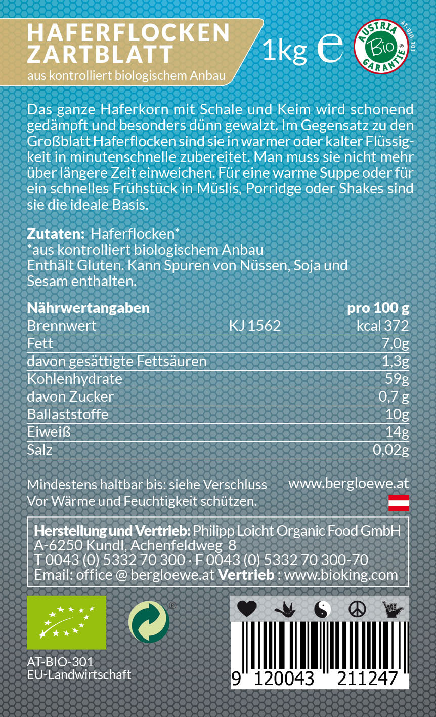 Bio Vollkorn-Haferflocken, Zartblatt