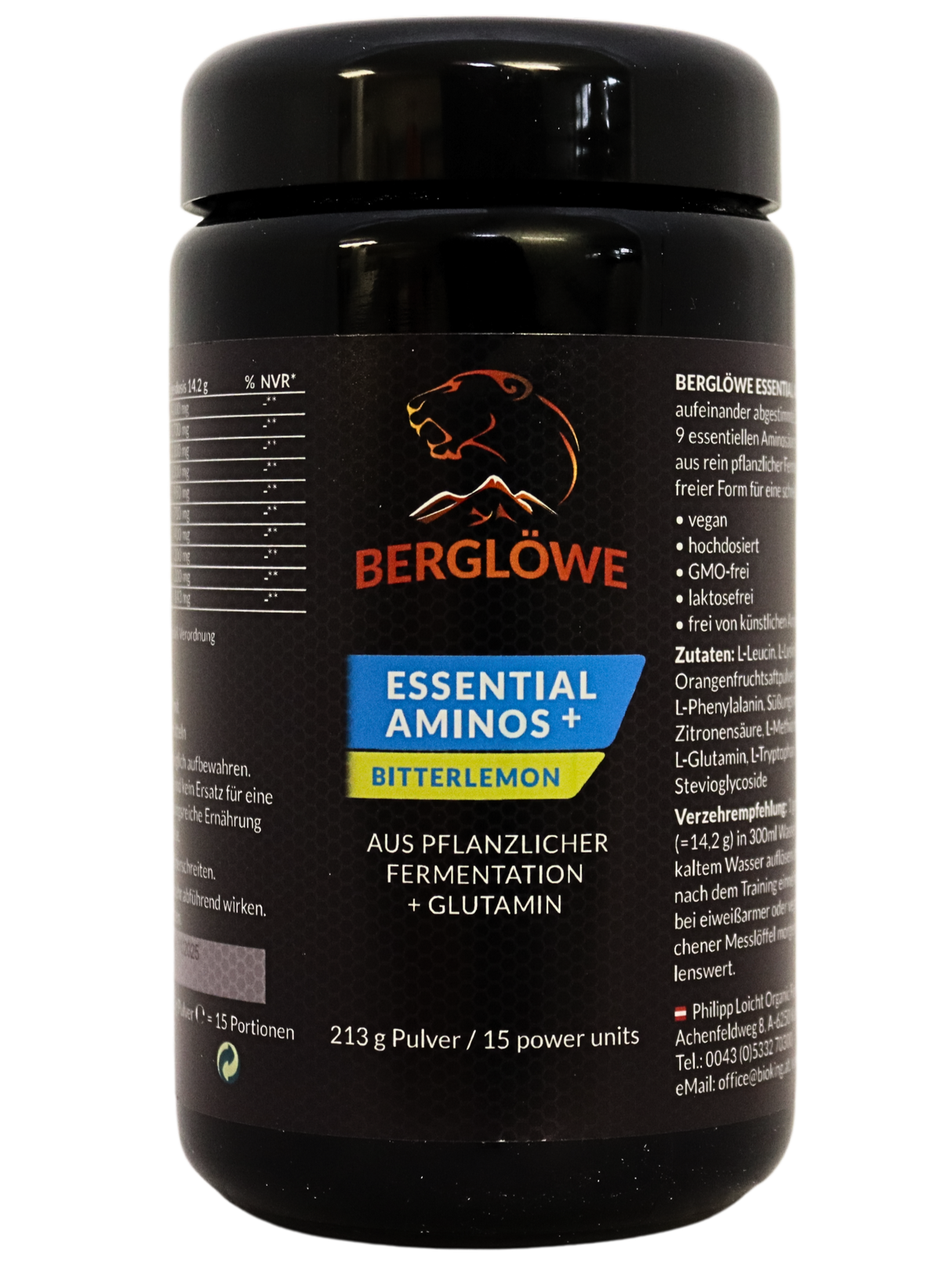 Berglöwe 225g Essential Aminos + Glutamin, mit Bitterlemon Geschmack